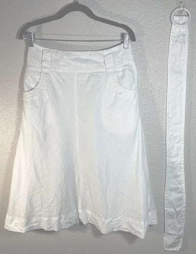 H & M 100% LINEN Fully-Lined Two Pocket Skirt /Removable Matching Belt 29” Waist