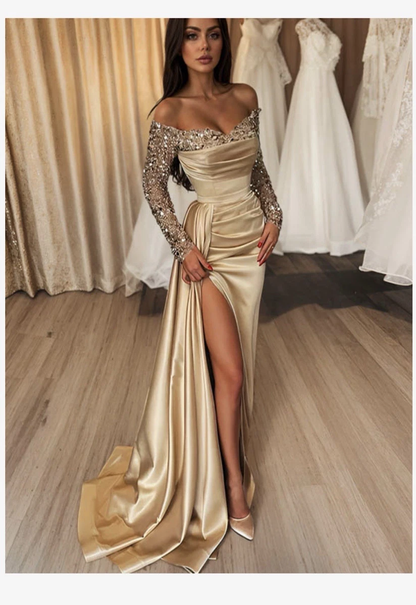 green emerald velvet dress Long Off-the-Shoulder Gold Sweetheart Prom Dress main image 1
