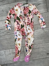 Baby Girls Posh Peanut Bamboo Floral Ruffled Romper Sleeper Outfit 6-9 Months