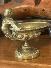 Antique Bronze Ornate Cherub & Shell Footed Salt Dip