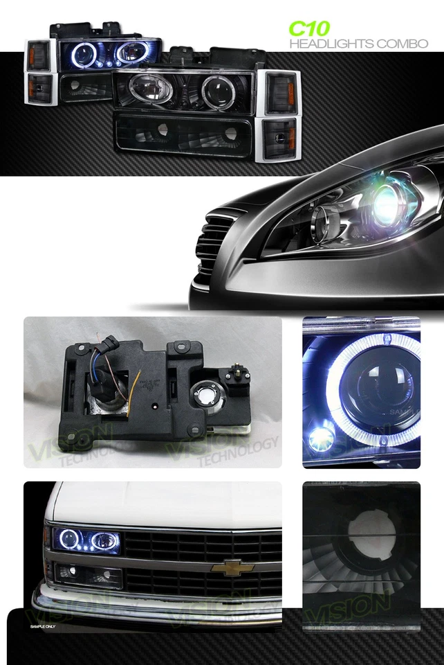 Farol projetor halo LED preto + sinal + canto Am K2 para 94+ Chevy C10 caminhão/suv - Imagem 2 de 2