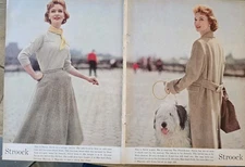 1956 Womens Dresses Stroock Tailored by Sloat Old English sheepdog vintage ad
