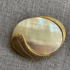 2.5" Large Iridescent White Shell in Gold Metal Pin Brooch Vintage