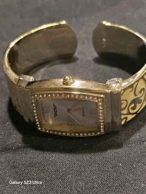 P.O.V. Quartz Gold Tone and Tan Bangle Bracelet Watch with  display picture 3