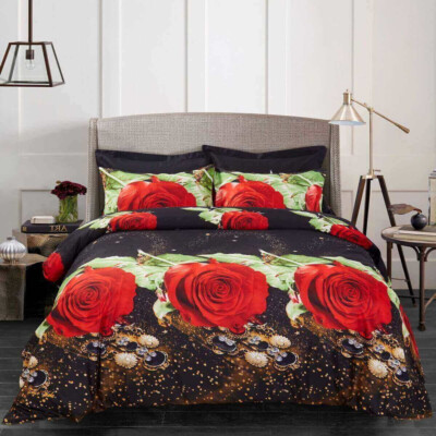 Queen 4 Piece Duvet Cover Set 100% Cotton Peafowl, Swan, Peacock, Rose1 & Rose2
