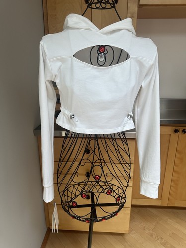 Felpa con cappuccio bianca Bombshell abbigliamento sportivo tagliato taglia L - Foto 4 di 13