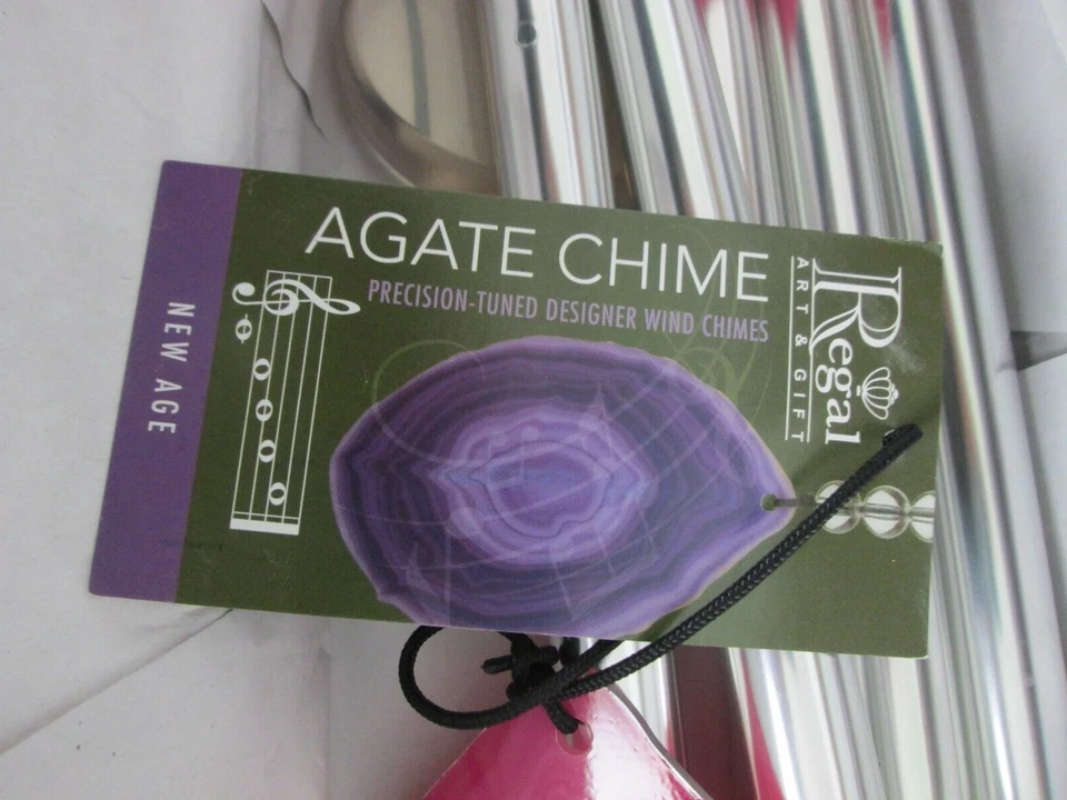 Carillón de viento de ágata Regal 32" New Age piedras de ágata rosa afinado con precisión acrílico nuevo Foto 3 de 4