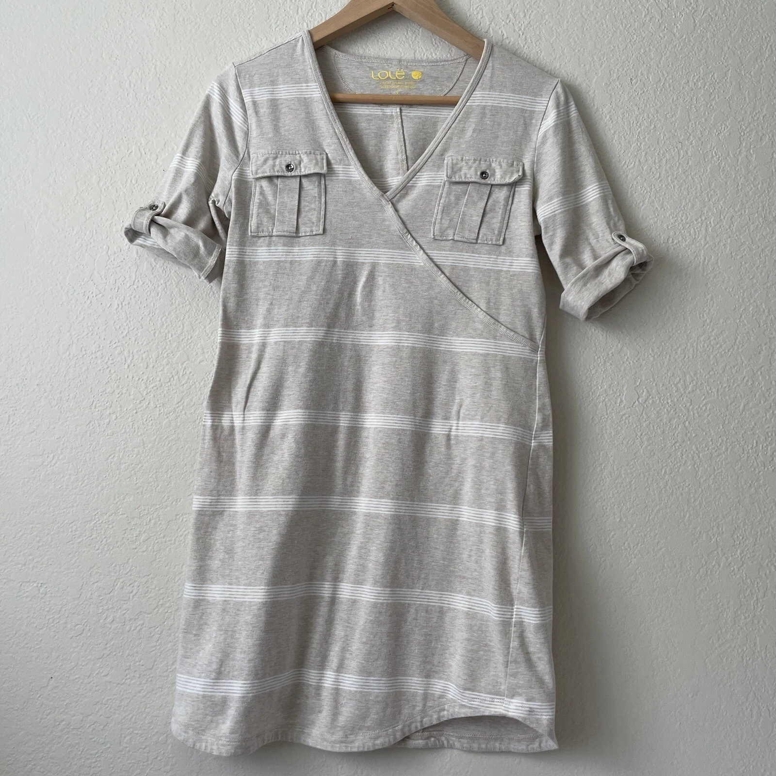 lole leann dress tunic striped v-neck pockets organic cotton 