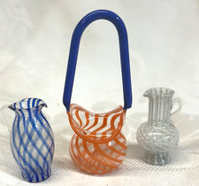 3 Vintage  German BIMINI Glass  MINIATURES:   2 Swirl Pitchers and Swirl Basket