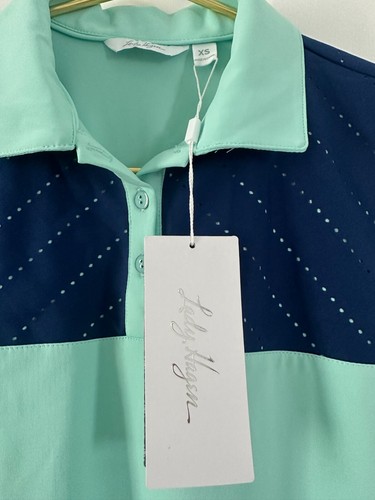 Lady Hagen Calypso Sleeveless Polo Golf Top Shirt Aqua Mint & Navy Size XS NWT - Picture 5 of 10
