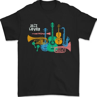 T-Shirt Pour Homme Jazz Lover Instruments De Musique Guitare 100% Coton - Photo 1/4