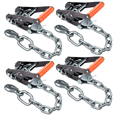 VULCAN Ratchet Buckle, Chain Anchor, 2'' Handle, Silver, 4 Pack, 3300 lbs SWL