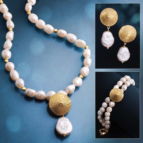 Stauer Freshwater Baroque Pearls Set Italian 18K GP & Sterling Silver MRSP $995 - Picture 8 of 9