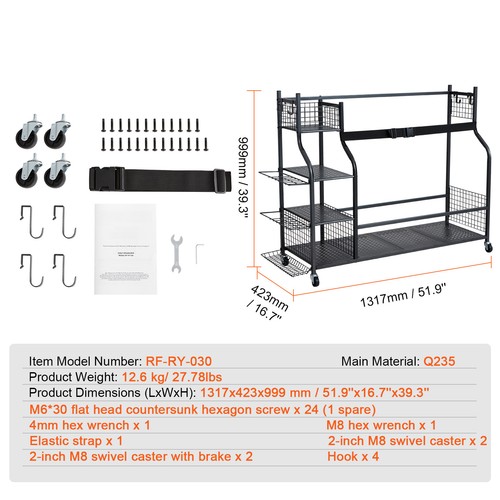 Uimoso Golf Storage Garage Organizer 3 Golf Bag Stand Holder Club Rack Ball Cart - Picture 7 of 12