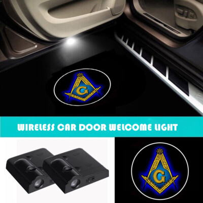 2x Wireless Car Door LED MASONIC Welcome Projector Ghost Shadow Light