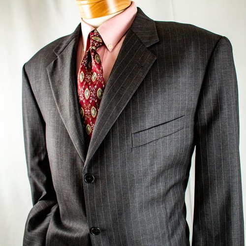 JOSEPH ABBOUD Gray Beige Striped 3 Buttons Men Suit Size 43R Pants 37"W x 33"L - Picture 6 of 17