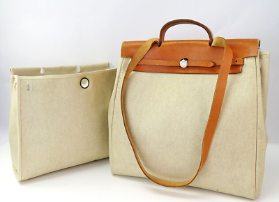 Auth HERMES Her Bag 2 in 1 Beige Canvas and Leather Tote Auth HERMES Her Bag 2 in 1 Beige Canvas and Leather Tote