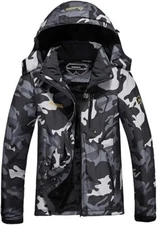 Moerdeng Women's Waterproof Hooded Ski Snow Rain Jacket Black Camo size XL - NEW