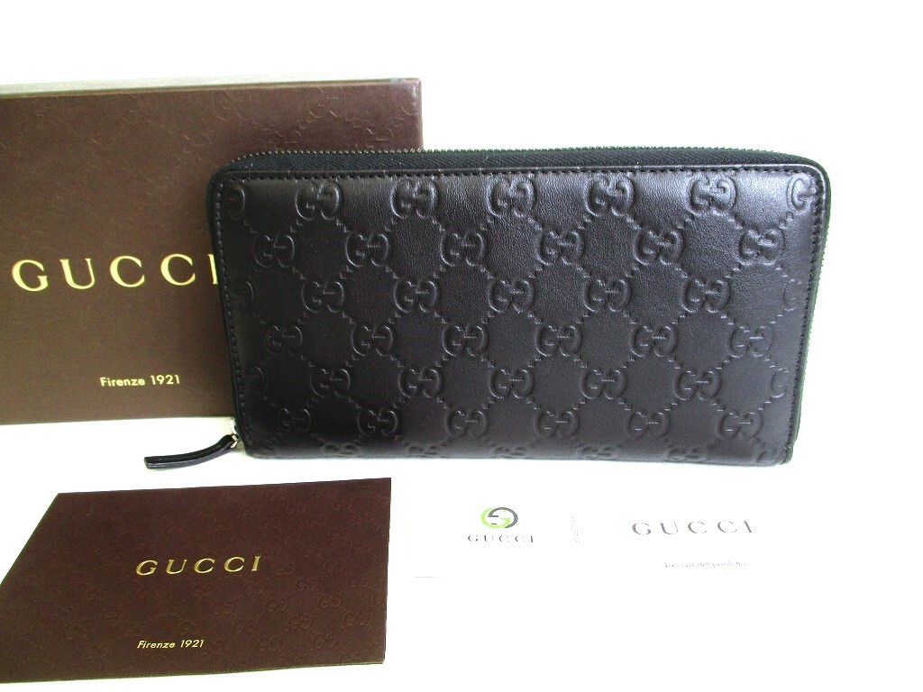 【超美品★】GUCCI ブラック 長財布 Authentic GUCCI Guccishima Black Leather Round Zip Long
