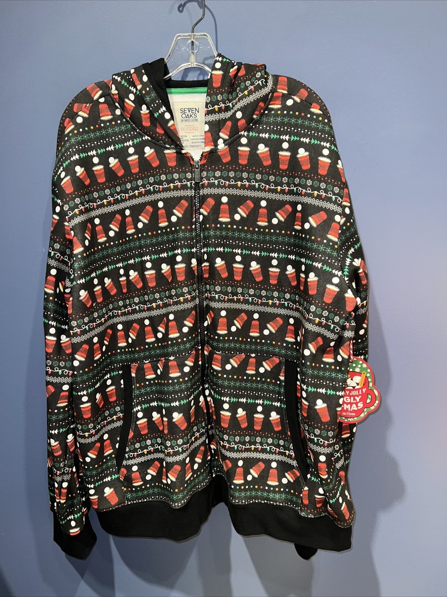 2X Holly Jolly Ugly Christmas Sweater Red Solo Cup, NWT, Hooded