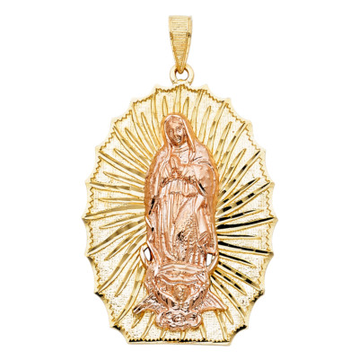 14K Yellow Rose Gold Virgin Mary Our Lady Guadalupe Medallion Pendant ...