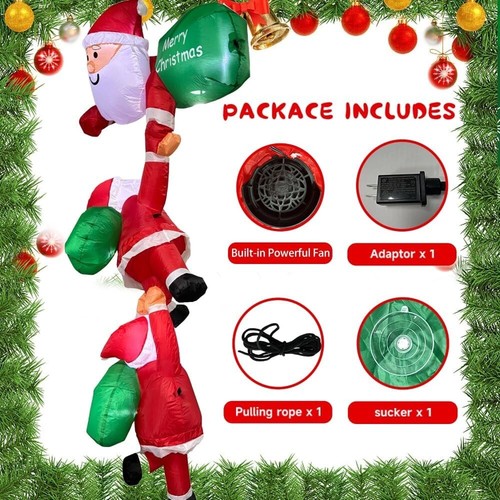 8FT Christmas Inflatable Climbing Santas Blow Up Yard Decorations Built in LEDs - Picture 3 of 6