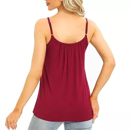 Women Flowy Pleated Camisole with Built-in Bra Loose Casual Sleeveless Tank Tops - Picture 13 of 48