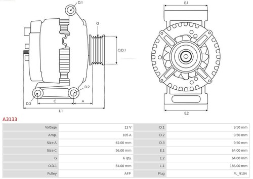 Alternador para FIAT LANCIA OPEL AS-PL A3133 - Imagen 6 de 10