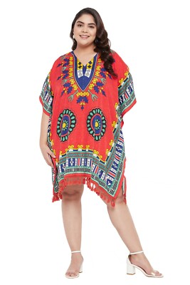 Plus Size Short Kaftan for Women Kimono Sleeves Tunic Top Beachwear Summer Dress