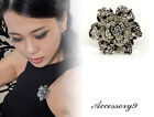 flower scarf brooch clip pin D15 New Royal black pink fuschia crystal Rose