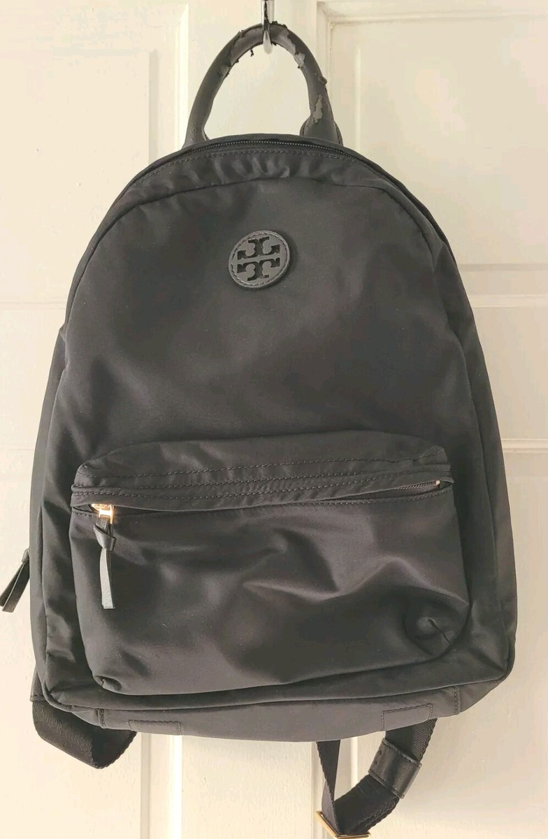 Tory Burch Ella Nylon Black Backpack Gold Accents 