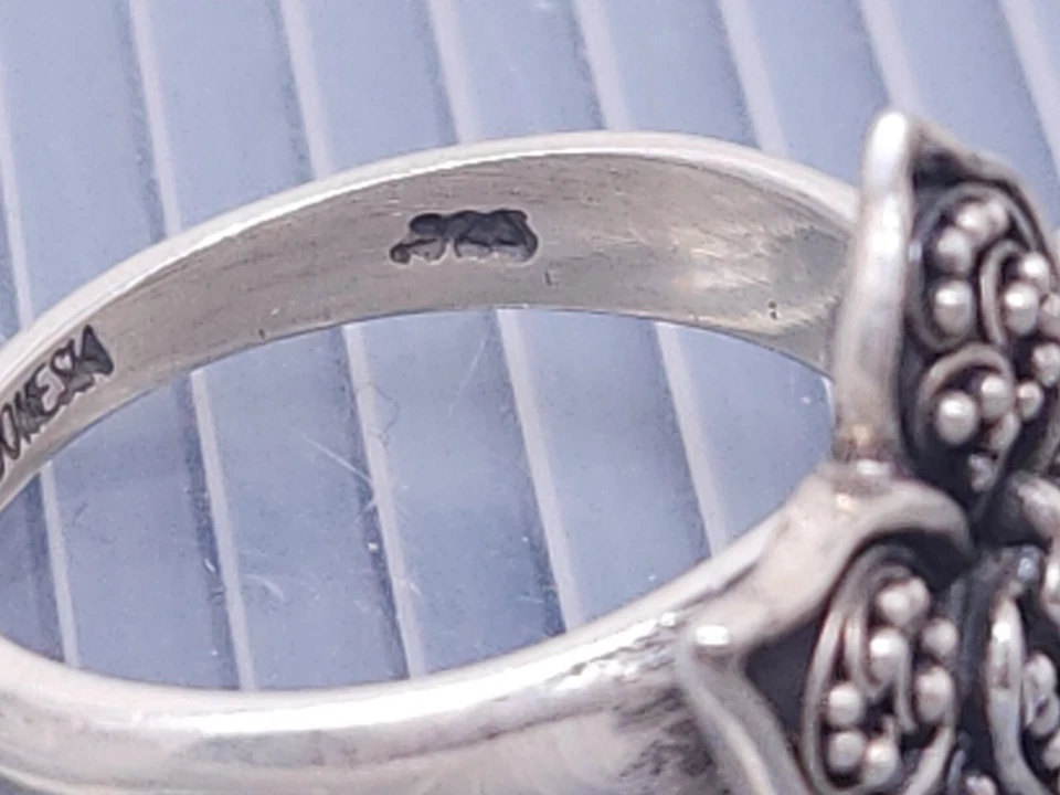 Anillo Vintage LOIS HILL Plata Esterlina Flor Banda Talla 8 Foto 4 de 4