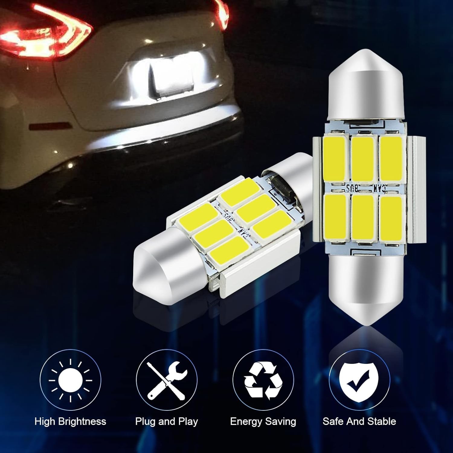 Luci LED T11 C5w Targa Abitacolo 12V 42mm 9 Smd 5630 Siluro CANBUS 6000k Auto - Miniatura 3
