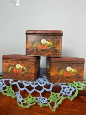 Vintage J.L. Clark Strawberry and Faux Wood Tins