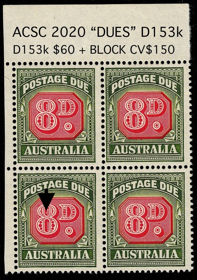 AUSTRALIA POSTAGE-DUES: BLOCKSx4: 1d, 3d, 4d, 8d + 5x2 BLOCK 6d NO WMK @ CV$350 - Image 4 of 4