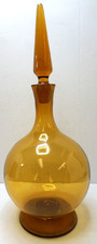 VINTAGE BLENKO GLASS DECANTER WITH STOPPER MCM AMBER 18in TALL 7in DIA FOOTED