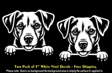 Jack Russell Terrier Two Pack 5" White Vinyl Decal Vehicle Windows Laptop Tablet