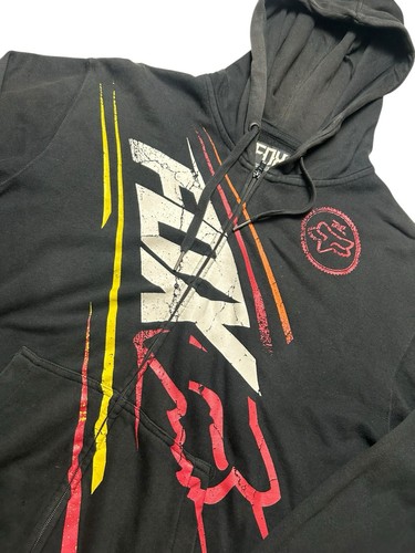 Vintage Y2K Fox Racing Zip Giacca Felpa con Cappuccio Moto X Fox Hoodie Grande Logo Nero Taglia L - Foto 6 di 11