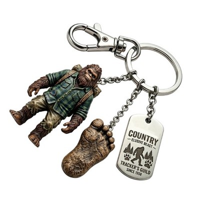 Handcrafted Bigfoots Country Keychain Set Includes 3D Figure And Metal Label