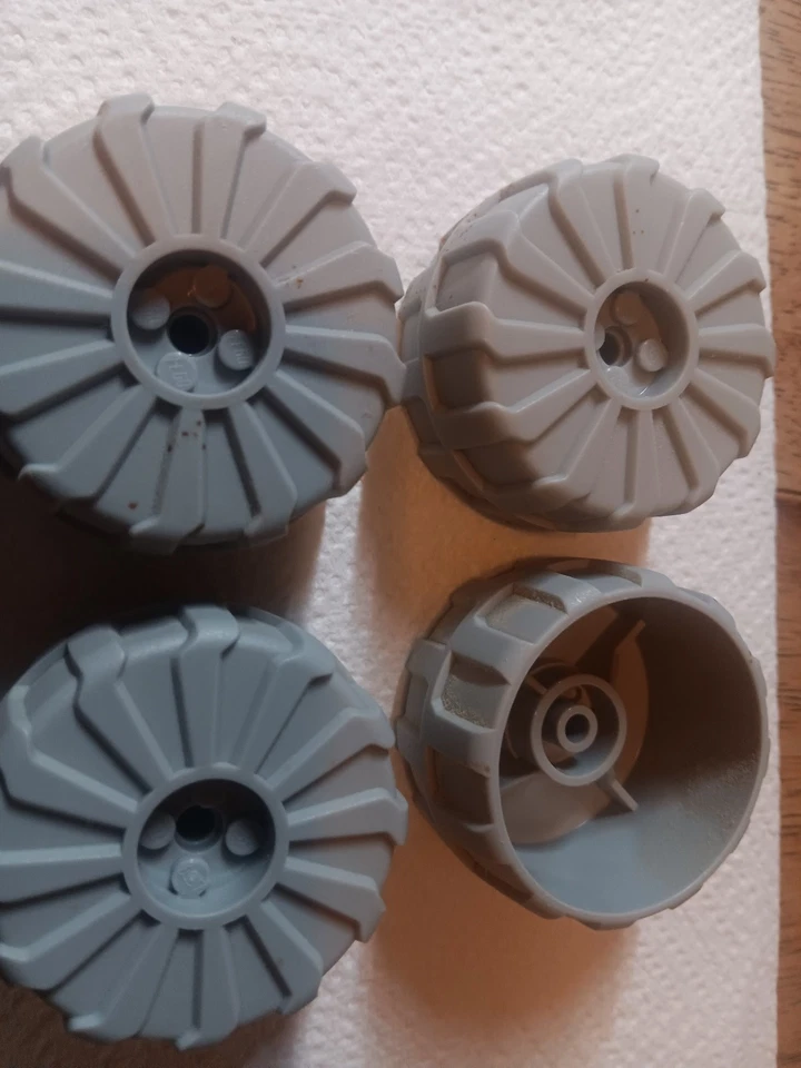 M Lego Lot 4 Old Light Gray Large Plastic Wheel 2515 54mm x 30mm 10019 - Image 3 of 3