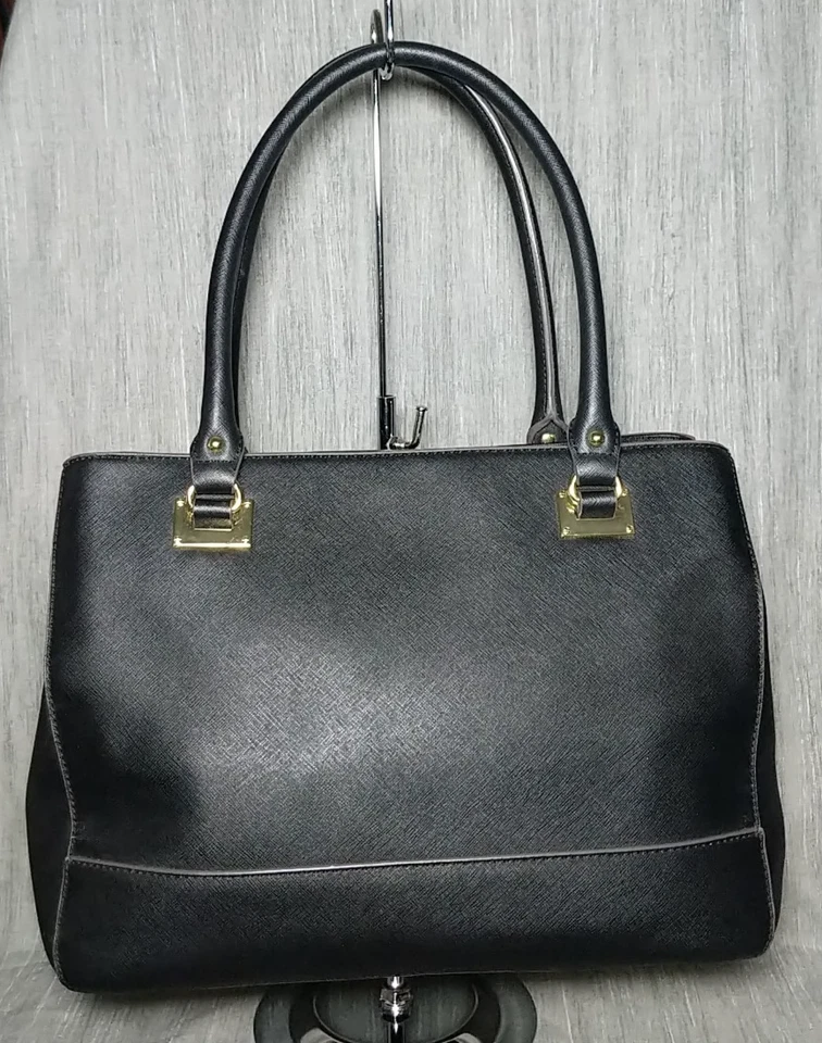 Preciosa cartera Anne Klein negra con asa superior de cuero sintético con forro de lunares Foto 2 de 4