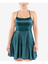 B DARLIN Womens Dress Teal Fitted Lace-up Back Molded Cups Juniors 34