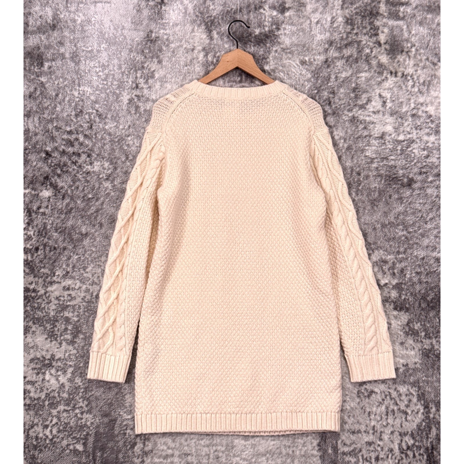New Uniqlo Sweater Dress Large Womens Wool Blend Chunky Cable Knit Cream thumbnail 3
