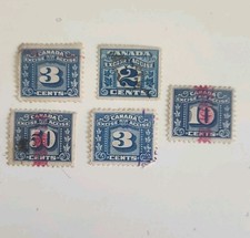 Rjkstamps CANADA THREE & TWO LEAF EXCISE TAX STAMPS (LOT OF 5 )FROM 1934-48