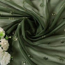 Sanskriti Vintage Green Soft Georgette Dupatta Stole Hand Embroidered Sequins