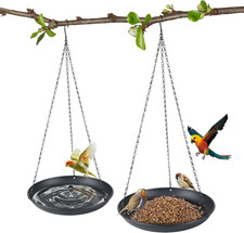 2-Pack Hanging Bird Bath, Outdoor Metal Birdbath with Shallow Feeder Bowl for...