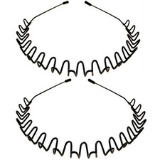 Metal Headbands, 2 Pack Fashion Unisex Black Hairband Spring Wave Non Sl