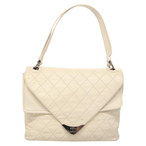 Chanel Padded Envelope Flap Bag Quilted Aged Calfskin White Leather Shoulder Bag