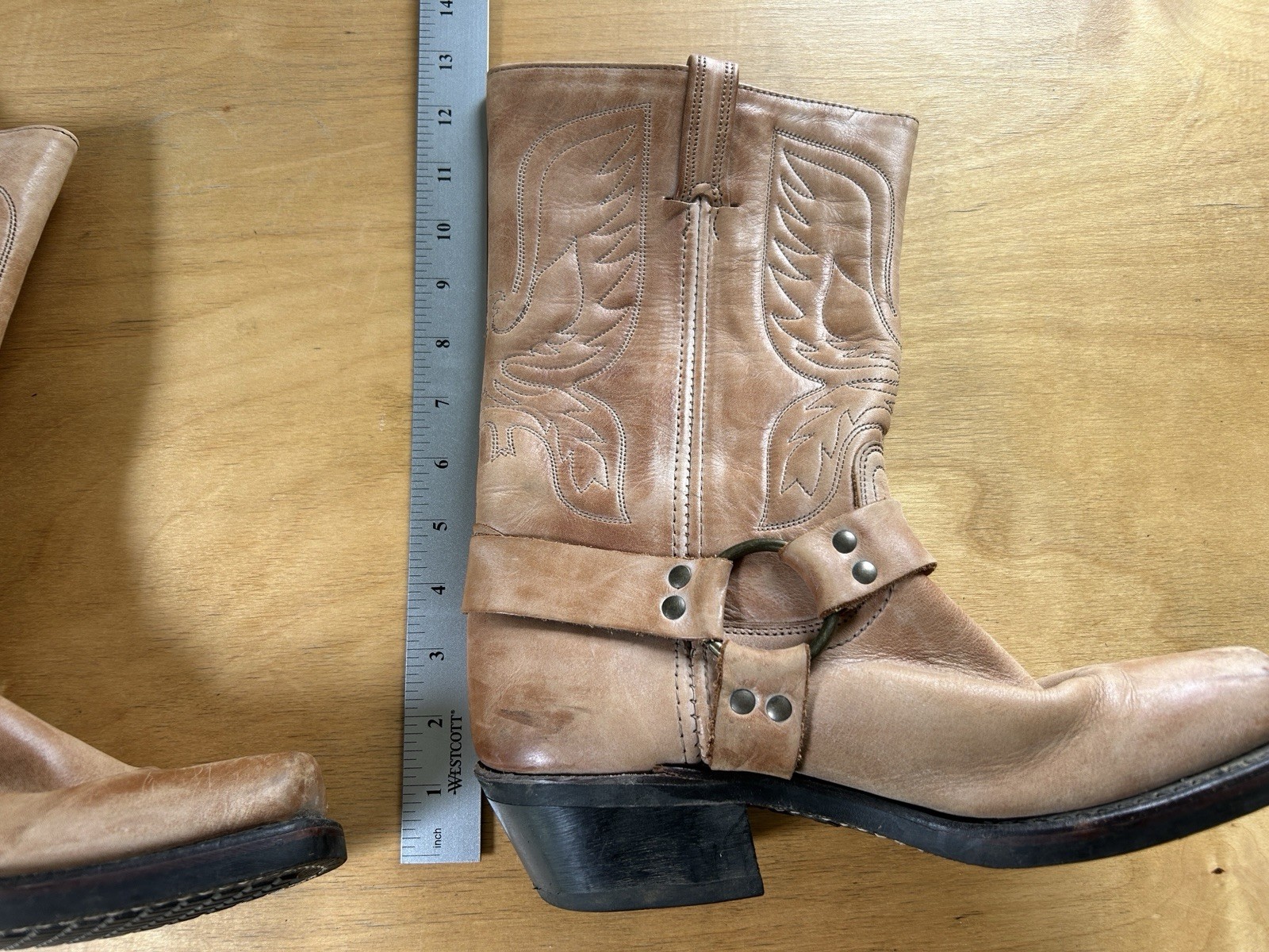 Vintage Frye Brown Eagle Harness Western Boot Women Sz 9 Cognac Square Toe OT