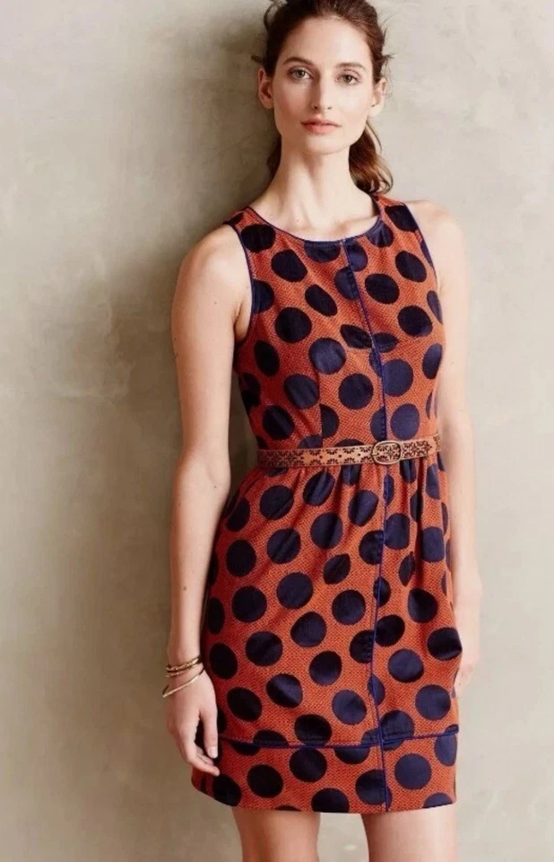Vestido Anthropologie Maeve Rokin Lunares Espalda Cruzada Naranja Azul Talla 6 Foto 2 de 4